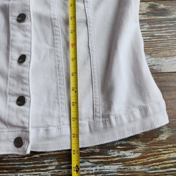 Wash Lab Puff Short Sleeve Denim Jacket Button-Up Pocket Stretch White - Picture 14 of 14